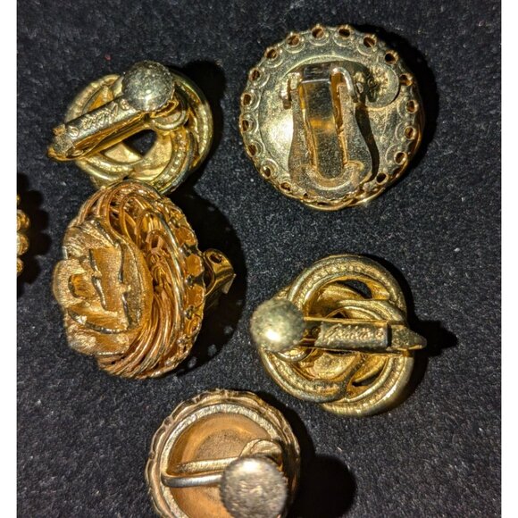 Vintage Gold-Tone Clip-On & Screw-Back Earring Set Marked - Picture 4 of 7